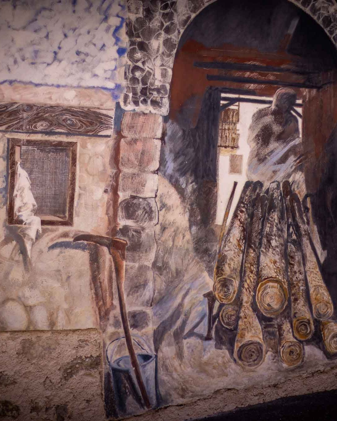 tronchi a valle la vedovea murale cibiana di cadore